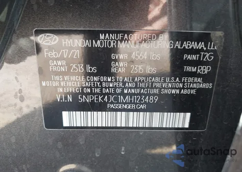 2021 Hyundai Sonata N Line из США, поврежденный, VIN 5NPEK4JC1MH123489
